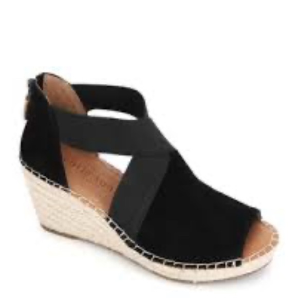 Gentle Souls women’s Colleen cross elastic Black Wedge Sandals size 7.5 - Picture 1 of 6